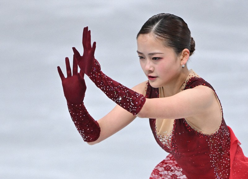 女子フリーで演技する渡辺倫果＝さいたまスーパーアリーナで2021年12月25日、手塚耕一郎撮影