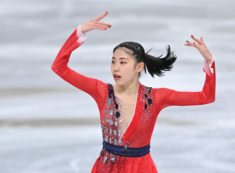 女子フリーで演技する住吉りをん＝さいたまスーパーアリーナで2021年12月25日、手塚耕一郎撮影