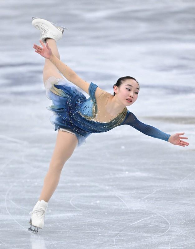 女子フリーで演技する松生理乃＝さいたまスーパーアリーナで2021年12月25日、手塚耕一郎撮影