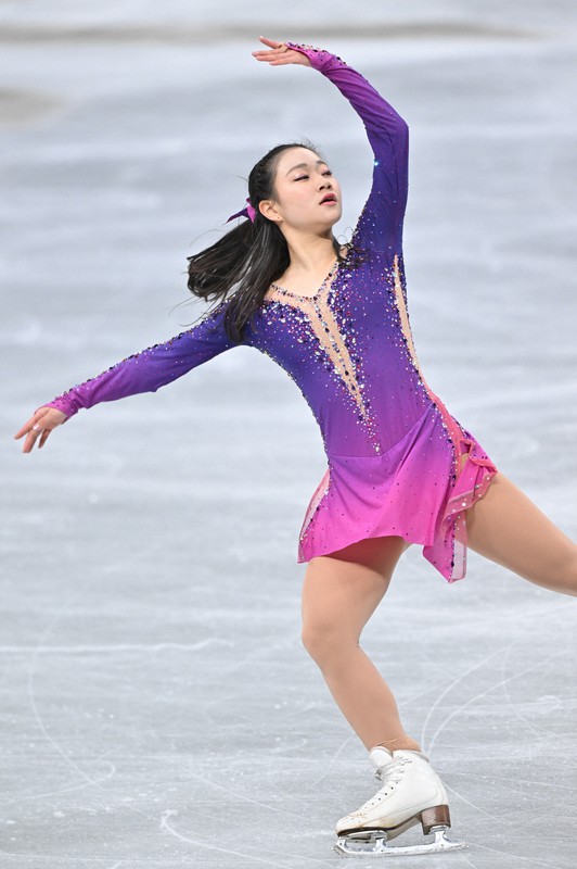 女子フリーで演技する河辺愛菜＝さいたまスーパーアリーナで2021年12月25日、手塚耕一郎撮影