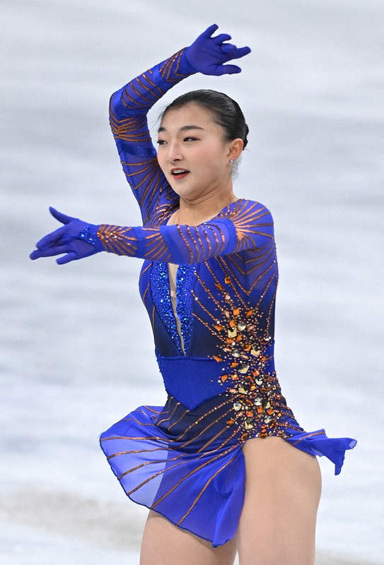 女子フリーで演技する坂本花織＝さいたまスーパーアリーナで2021年12月25日、手塚耕一郎撮影