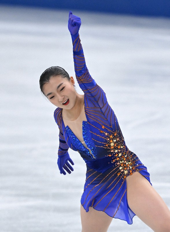 女子フリーで演技する坂本花織＝さいたまスーパーアリーナで2021年12月25日、手塚耕一郎撮影