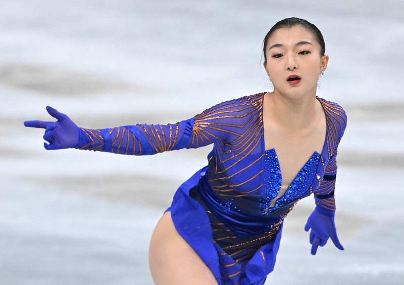 女子フリーで演技する坂本花織＝さいたまスーパーアリーナで2021年12月25日、手塚耕一郎撮影