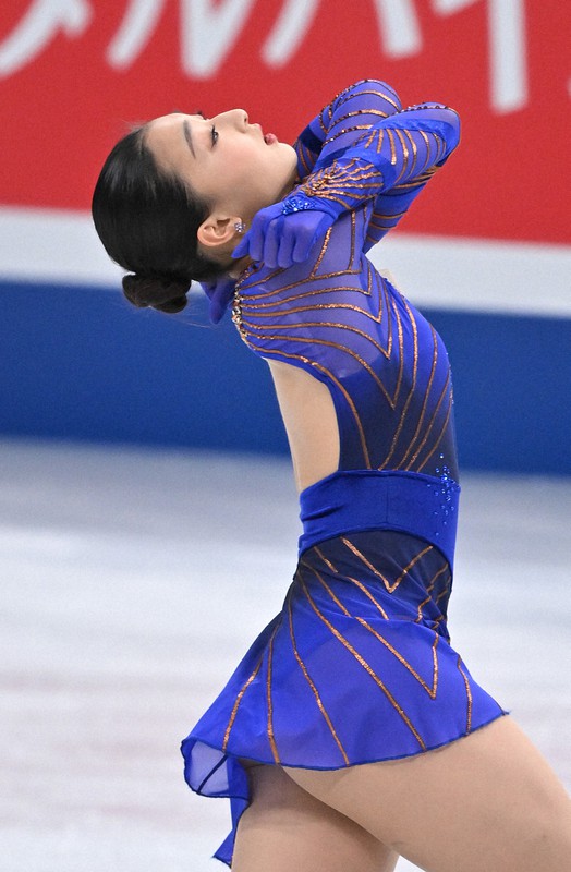 女子フリーで演技する坂本花織＝さいたまスーパーアリーナで2021年12月25日、手塚耕一郎撮影