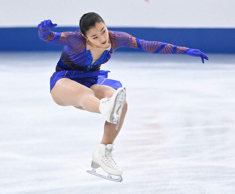 女子フリーで演技する、優勝した坂本花織＝さいたまスーパーアリーナで2021年12月25日、手塚耕一郎撮影