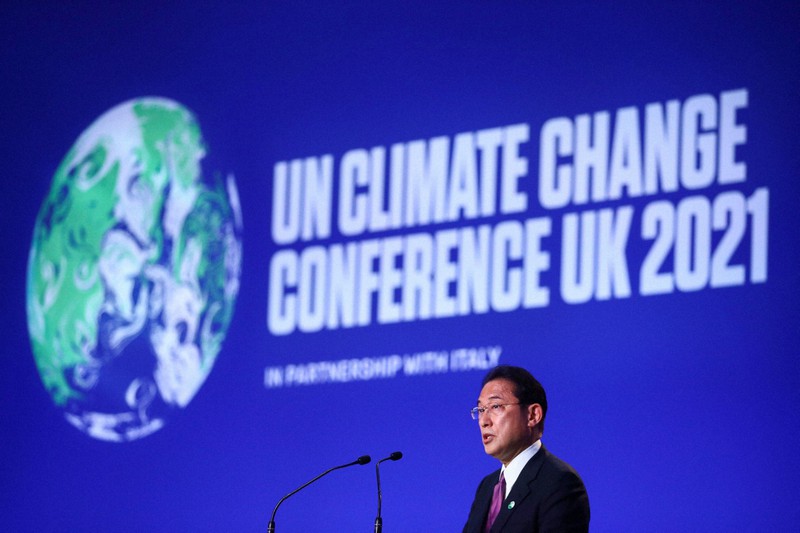 COP26の首脳級会合で演説する岸田文雄首相=英グラスゴーで2021年11月2日、ロイター