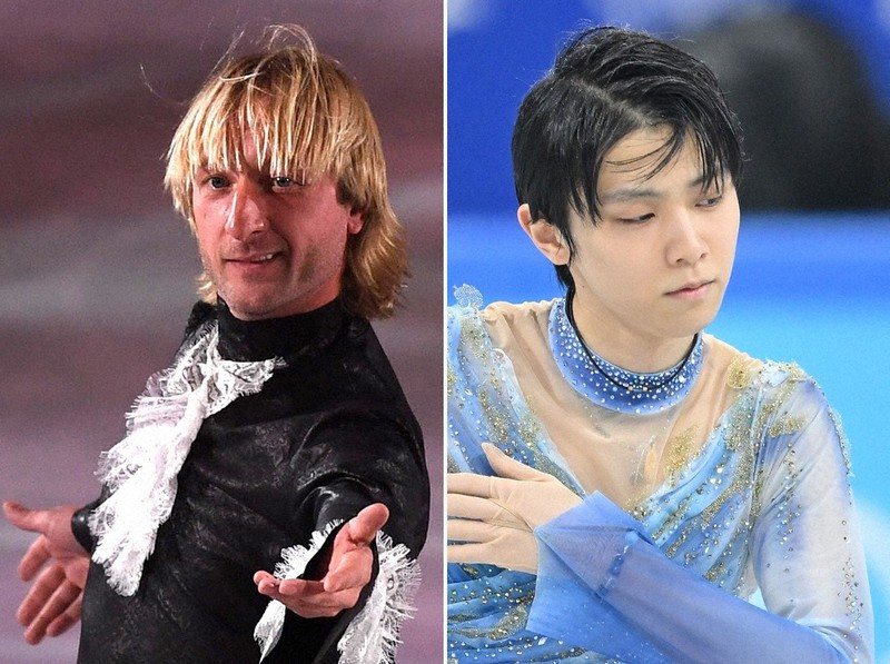 エフゲニー・プルシェンコさん(左)と羽生結弦=竹内紀臣、手塚耕一郎撮影