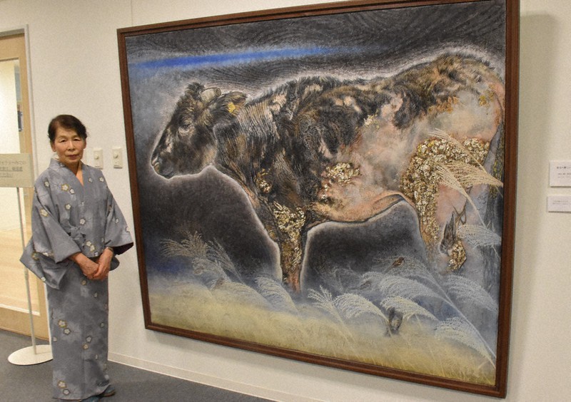牛飼いの伝統的な日本の絵画 東日本大震災：「福島の現実知って」 被ばく牛を描き続け7年 日本画家