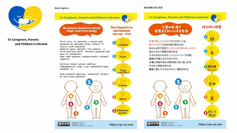 危機的状況における子どもと保護者を支援するウクライナ語の医療情報サイト。PDFでダウンロードもできる。日本における災害時対策としても参考になる。左がウクライナ語版、右が日本語版=「教えて!ドクター」プロジェクト提供