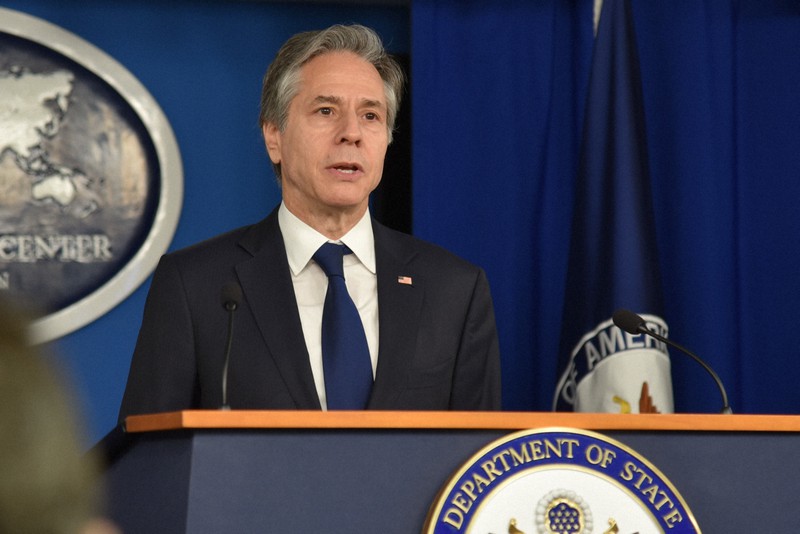 ブリンケン米国務長官=米首都ワシントンで2022年5月3日、鈴木一生撮影