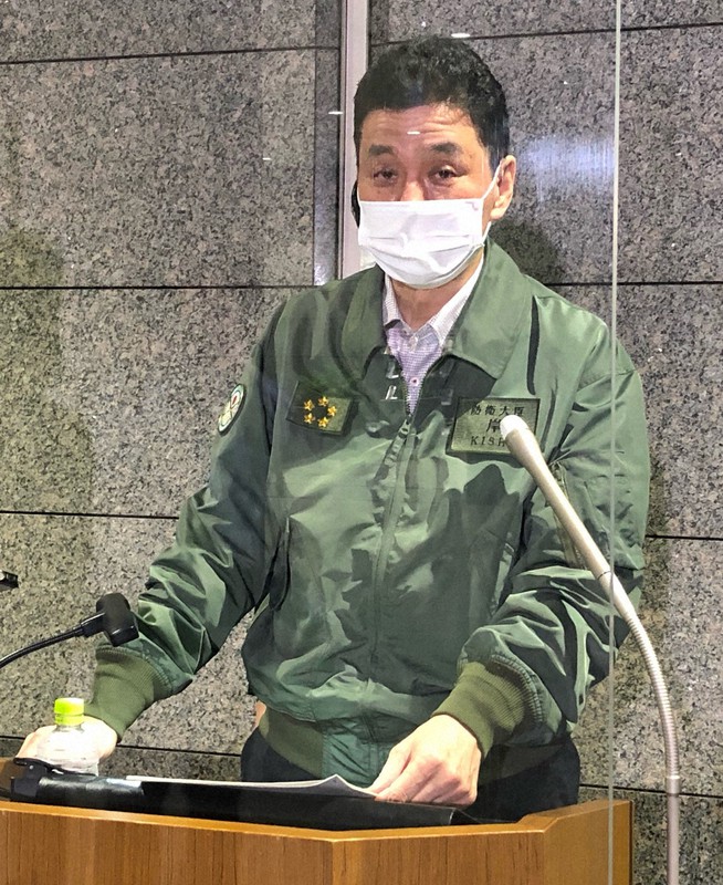 北朝鮮のミサイル発射を受けて記者会見する岸信夫防衛相=東京都新宿区の防衛省で2022年5月7日、日下部元美撮影