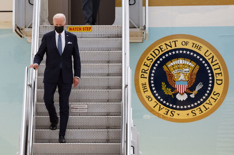 エアフォースワンで米軍横田基地に到着したバイデン米大統領=東京都福生市で2022年5月22日、ロイター