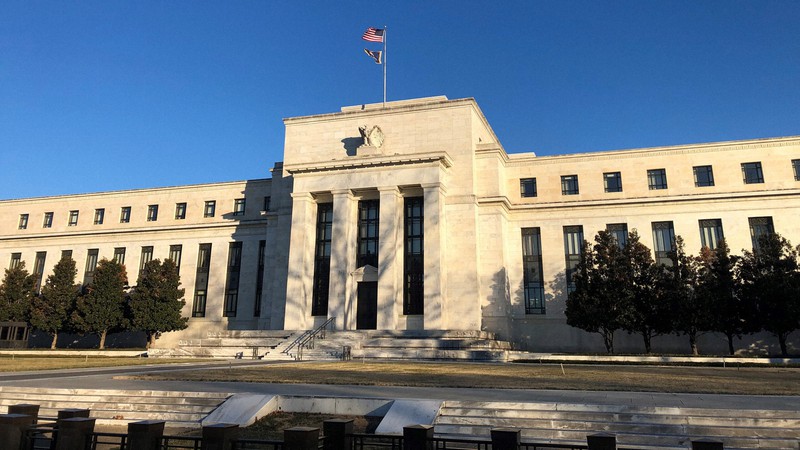 米首都ワシントンの連邦準備制度理事会(FRB)本部=2022年1月22日、中井正裕撮影