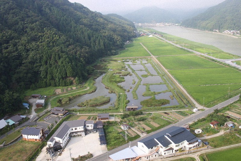 円山川下流域にあるハチゴロウの戸島湿地や水田=兵庫県豊岡市で2012年7月撮影、同市提供