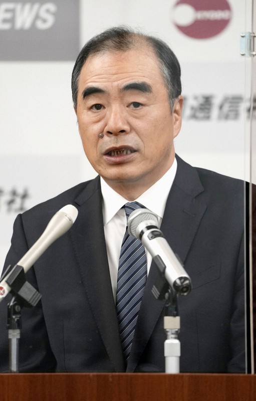 共同通信社で講演する駐日中国大使の孔鉉佑氏=東京都港区で2021年12月16日(代表撮影)