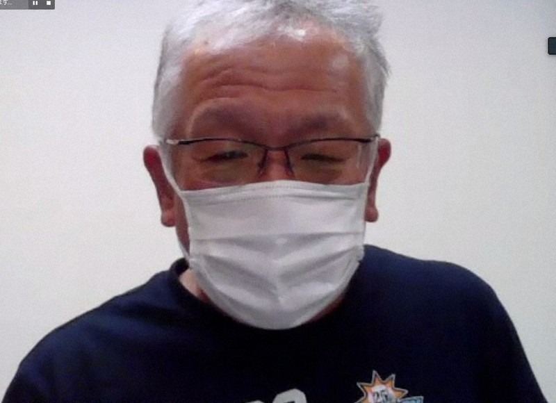 オンラインで取材に答える近江の多賀章仁監督=飯塚りりん撮影