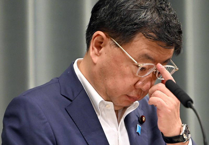 記者会見する松野博一官房長官=首相官邸で2022年8月22日午前11時19分、竹内幹撮影