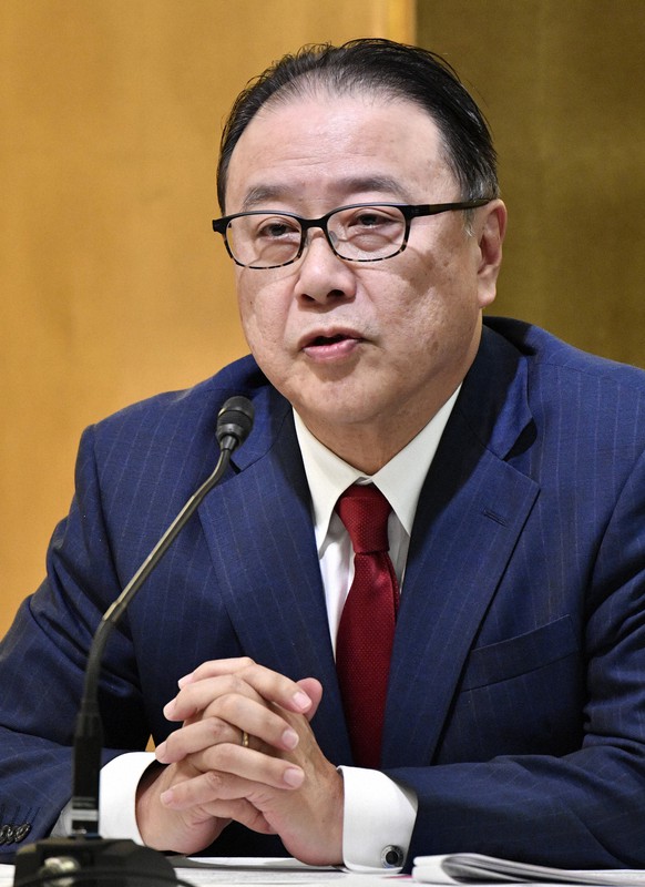 記者会見に臨む経済同友会の桜田謙悟代表幹事=東京都千代田区で2020年1月7日午後3時28分、藤井達也撮影