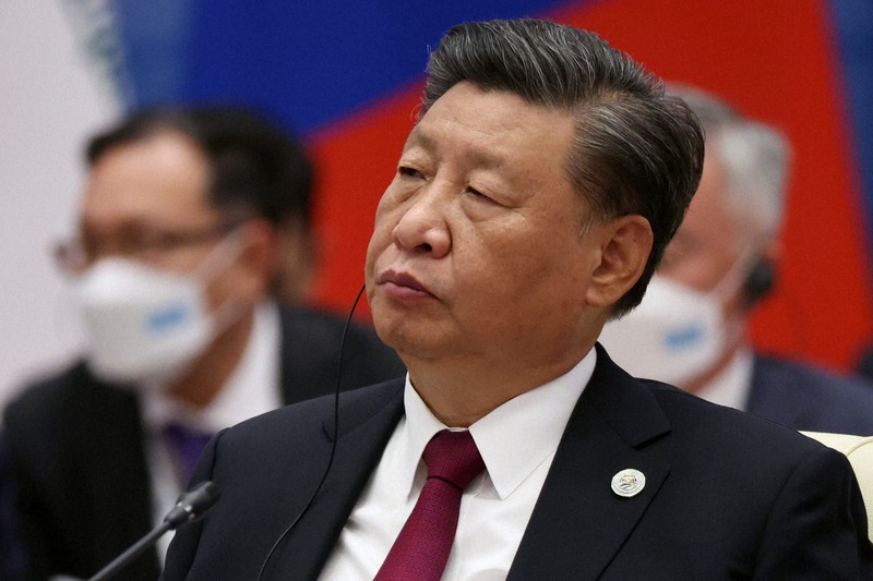 上海協力機構首脳会議に出席した中国の習近平国家主席=ウズベキスタンのサマルカンドで2022年9月15日、AP
