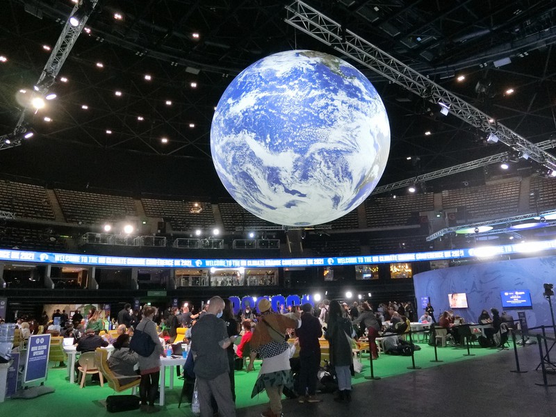 COP26が開催されたグラスゴーの会場=2021年11月9日、信田真由美撮影