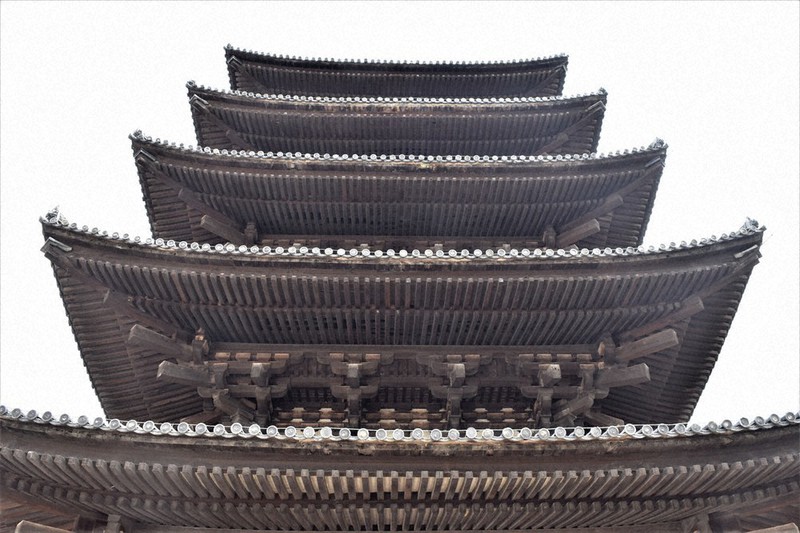 ◎最新作 全高70.5㎝　1/75興福寺五重塔 完成品　特製６分割組立式　心柱付き　どっしりとした風格 またとない逸品 興福寺 五重塔 木製 模型 完成品 建物 1⁄75