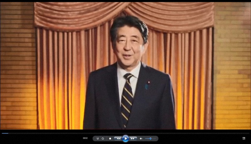 東京大学AI研究会が公開した動画。AIで安倍晋三元首相の肉声を再現したという=スクリーンショットより