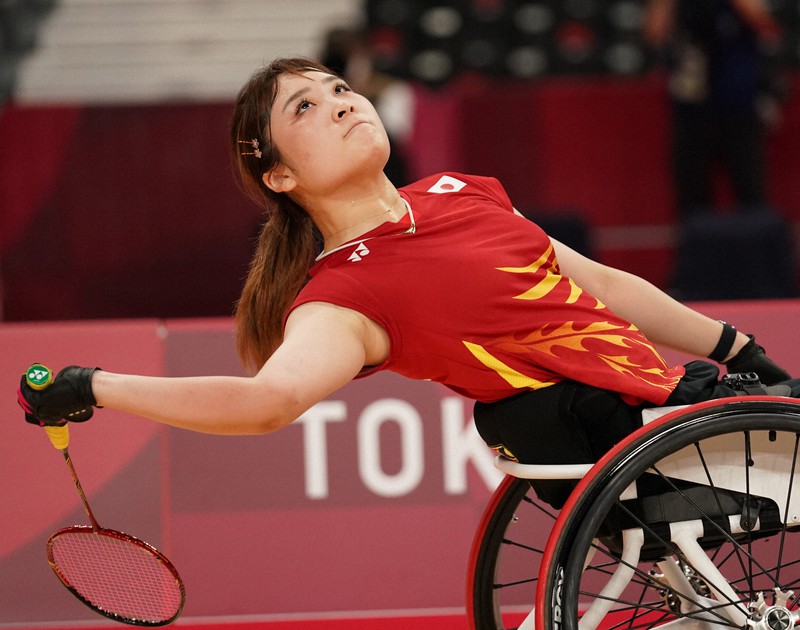 昨夏の東京パラリンピックで2冠を達成した里見紗李奈。世界選手権での活躍も期待される=東京・国立代々木競技場で2021年9月4日午後4時39分、佐々木順一撮影