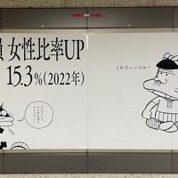 男女格差の改善に向けた屋外広告。「天才バカボン」のキャラクターが使われている＝東京の霞ケ関駅で（キャンペーン広報事務局提供）