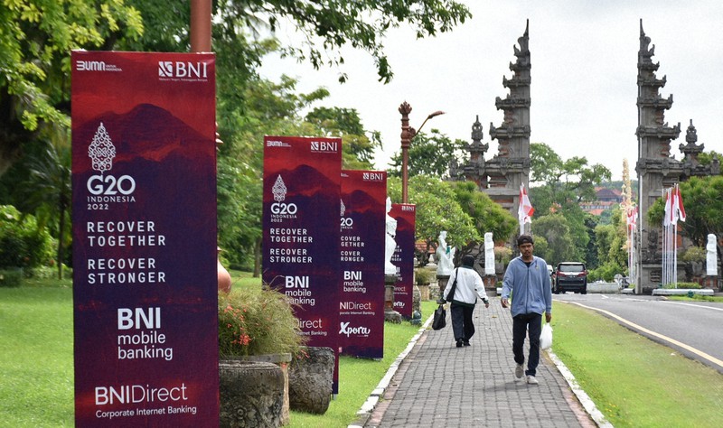 主要20カ国・地域首脳会議(G20サミット)が開かれるインドネシア・バリ島の会場周辺=2022年11月14日午後4時21分、高田奈実撮影