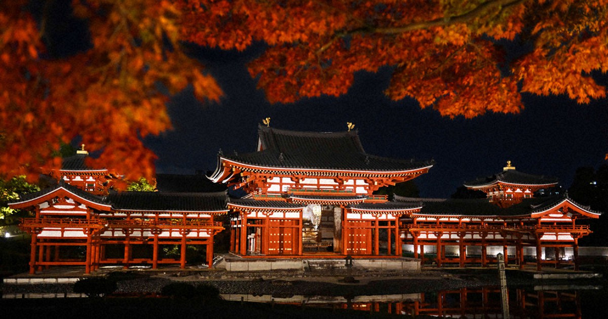 【平等院鳳凰堂図】苑渓 983 京都 共箱　掛け軸　肉筆 平等院鳳凰堂図】苑渓 983 京都 共箱 掛け軸 肉筆