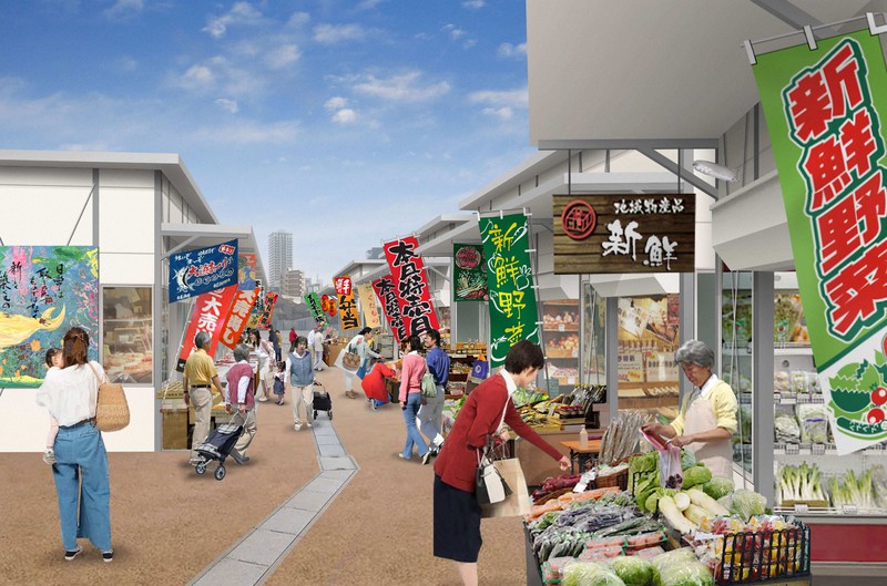 旦過市場一帯の火災跡地に整備される仮設店舗のイメージ図=北九州市提供