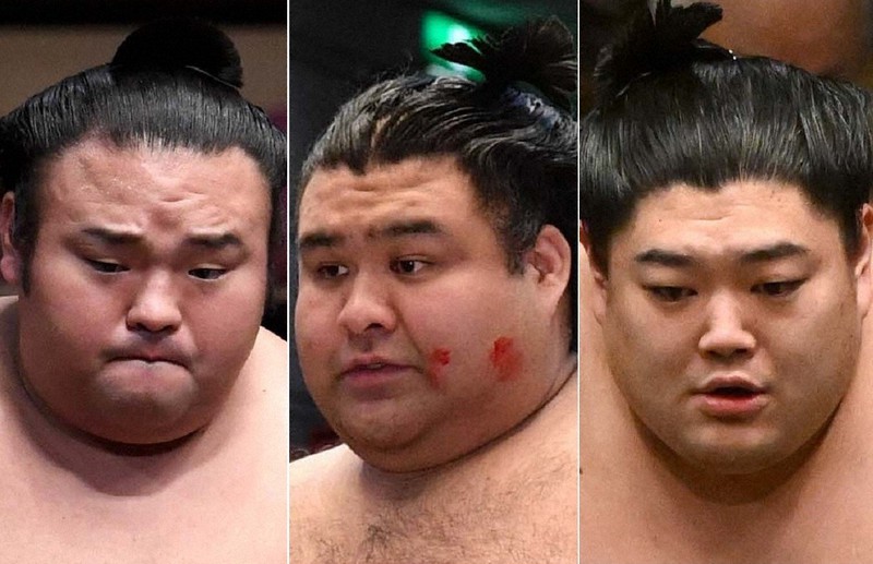 優勝決定ともえ戦にのぞむ(左から)貴景勝、高安、阿炎