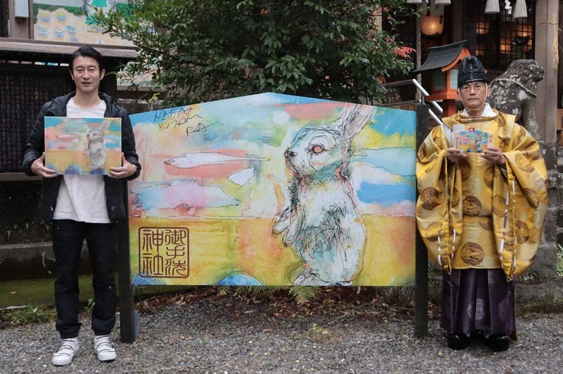 2022歳末点描：ウサギ年絵画奉納 御手洗神社に画家・北村さん