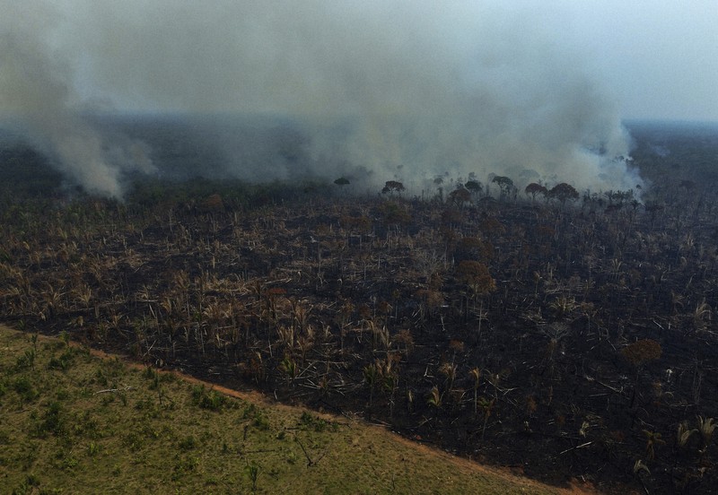 ブラジル北部アマゾナス州で、森林火災で煙が上がる現場=2022年9月17日、AP