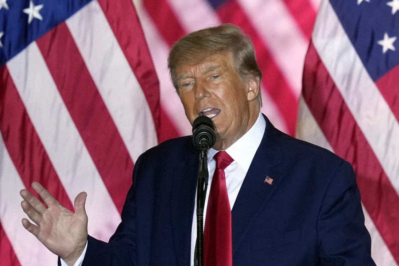 米国のトランプ前大統領=米南部フロリダ州で2022年11月15日、AP