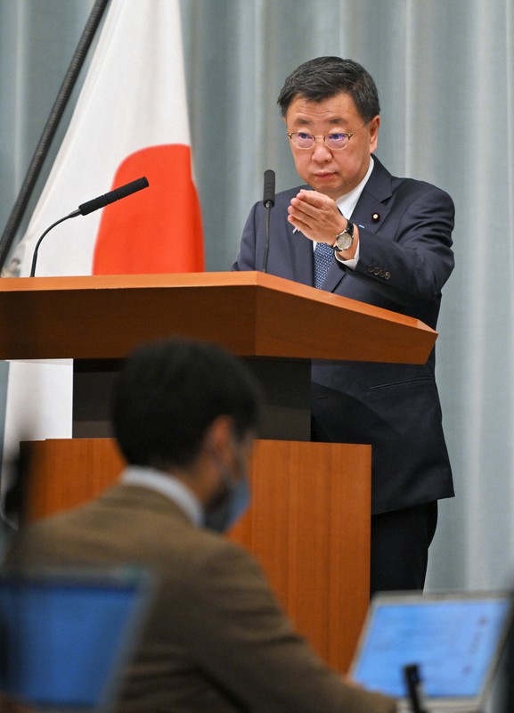 記者会見に臨む松野博一官房長官=首相官邸で2022年11月18日午後0時3分、手塚耕一郎撮影