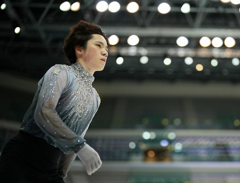 フリーの当日練習に臨む宇野昌磨=イタリア・トリノのパラベラ競技場で2022年12月10日、貝塚太一撮影