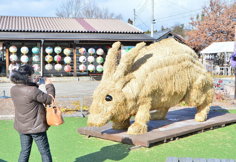 全長4メートル、わらのウサギ えとにちなみ、道の駅に展示 群馬 | 毎日新聞
