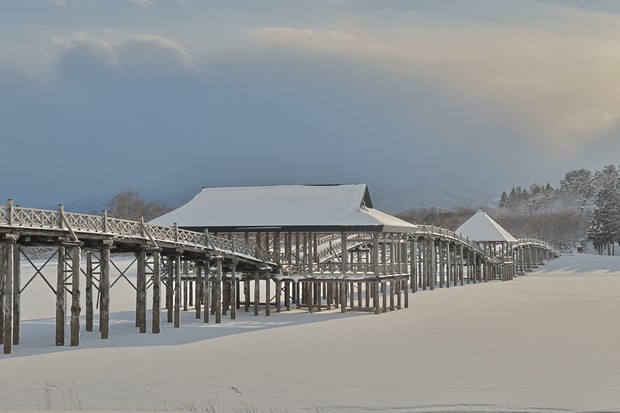 Northern Japan lake crowned by Japan's longest wooden bridge