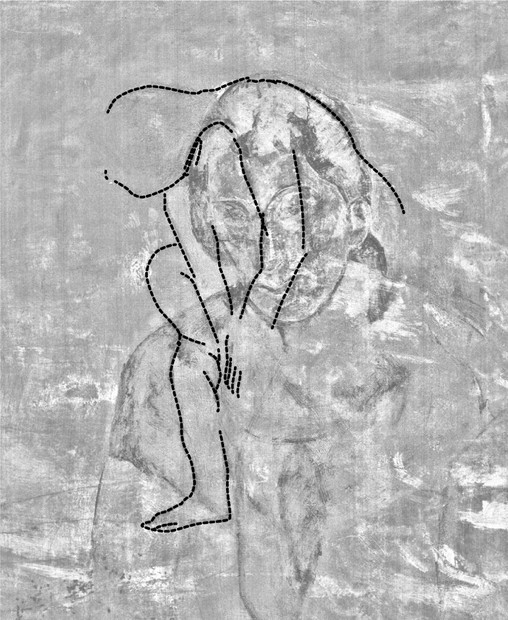 油彩画　ピカソの模写 ピカソ油彩画の下層に人物描線 「青い肩かけの女」 | 毎日新聞