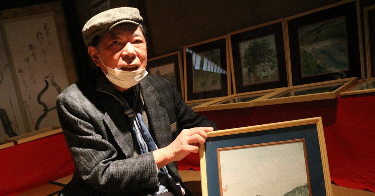 古里「八女百景」絵画展 脳出血で左半身まひ 北九州の水彩画家・後藤