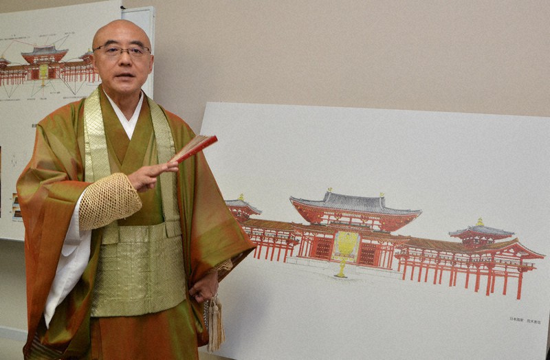 【鳳凰堂雪景図】井上黎明 992 宇治平等院　京都　共箱　掛け軸　肉筆 鳳凰堂雪景図】井上黎明 992 宇治平等院 京都 共箱 掛け軸 肉筆