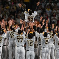 阪神タイガース 18年ぶりのリーグ優勝 岡田彰布監督歓喜の胴上げ [写真