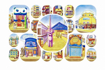 街路灯絵本「戸越銀座のたてもの動物」