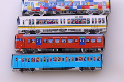 電車チョコは、路線によって乗客の数が違う＝大阪市北区で2023年10月3日、梅田麻衣子撮影