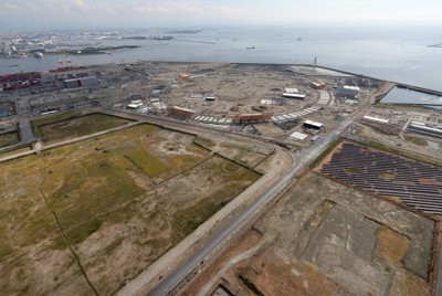 建設中の大阪・関西万博会場＝大阪市此花区の夢洲で2023年10月4日、本社ヘリから滝川大貴撮影