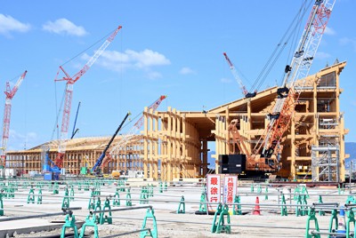 建設工事が進む大阪・関西万博会場＝大阪市此花区の夢洲で2023年10月6日午前10時59分、川平愛撮影