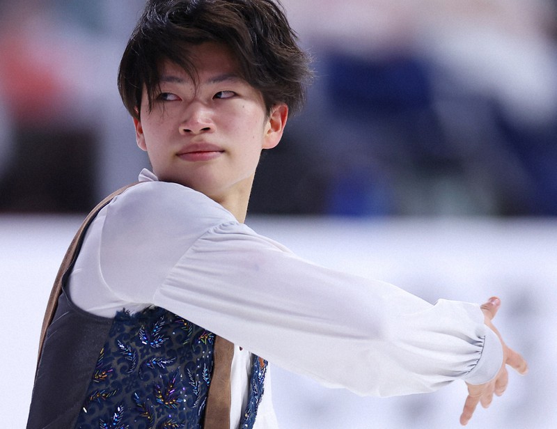 男子フリーで演技する吉岡希＝米アレンで2023年10月21日、猪飼健史撮影