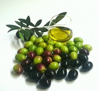 This photo provided by the Shozu olive research institute shows olive fruit and oil.