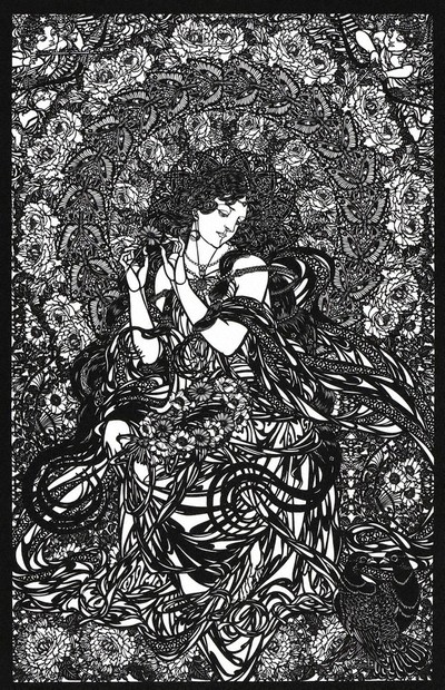倪瑞良　藤蘿花　真作　切り絵のミュシャ　にいみずよし　超絶技巧　額装　希少作 倪 瑞良「切り絵・ミュシャの世界」展スケジュール（にい みず